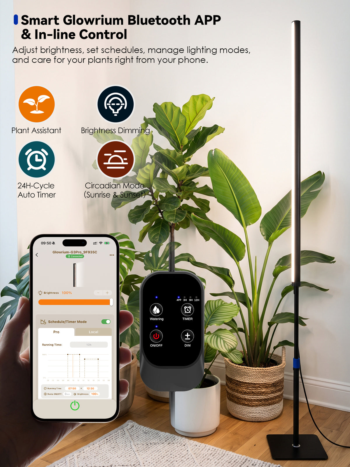 GLOWRIUM® G3 Pro 48W Smart Vertical Grow Light – Full Spectrum, App Control &amp; Adjustable Height
