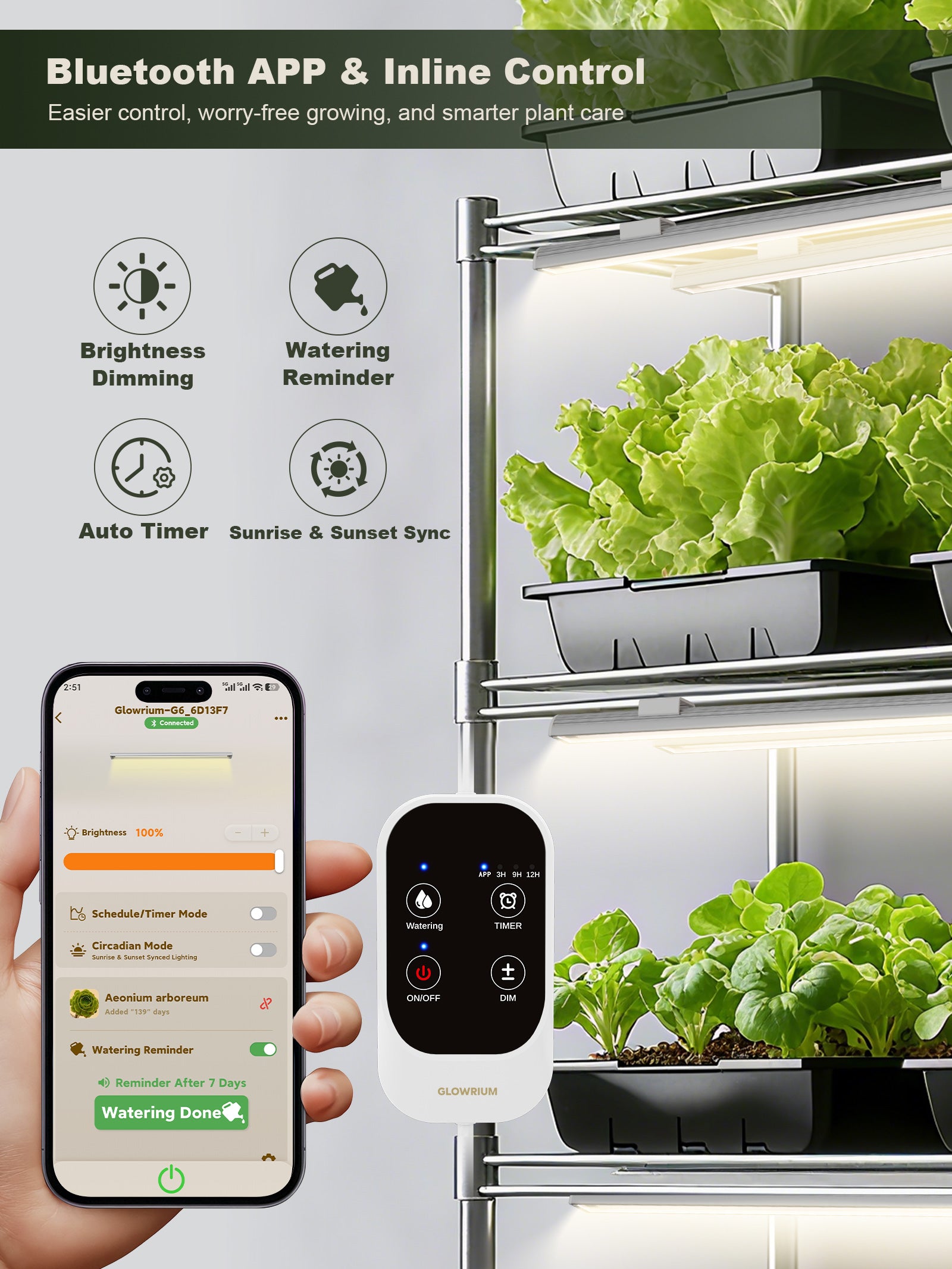 GLOWRIUM Smart Grow Light Strips with App Control – 15" Full Spectrum LED Plant Lights, Auto Timer, 3 Dimming Levels, for Indoor Plants &amp; Shelves-G6 Silver