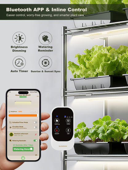 GLOWRIUM Smart Grow Light Strips with App Control – 15" Full Spectrum LED Plant Lights, Auto Timer, 3 Dimming Levels, for Indoor Plants &amp; Shelves-G6 Silver
