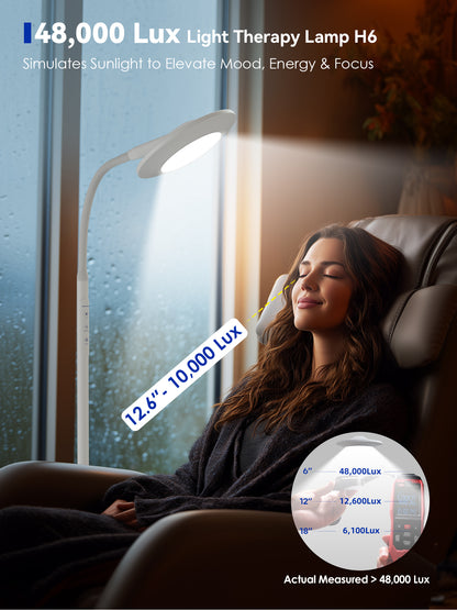 GLOWRIUM® H6 Light Therapy Floor Lamp - 48,000 Lux UV-Free Full Spectrum Sunlight Lamp with Remote &amp; Touch Control