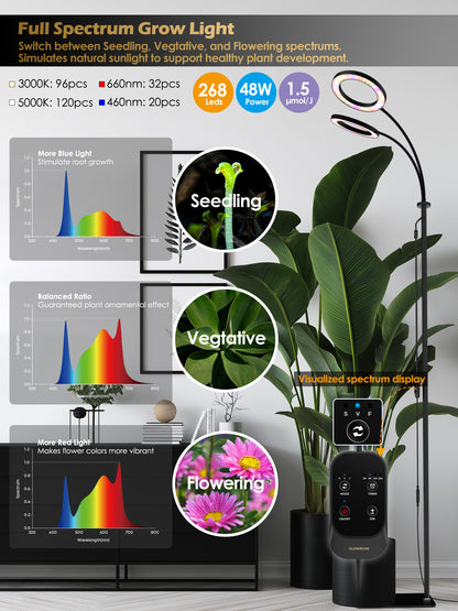 Full Spectrum Plant Grow Light G2Pro 48W – Indoor LED Light with Timer, Height Adjustment &amp; Stepless Dimming