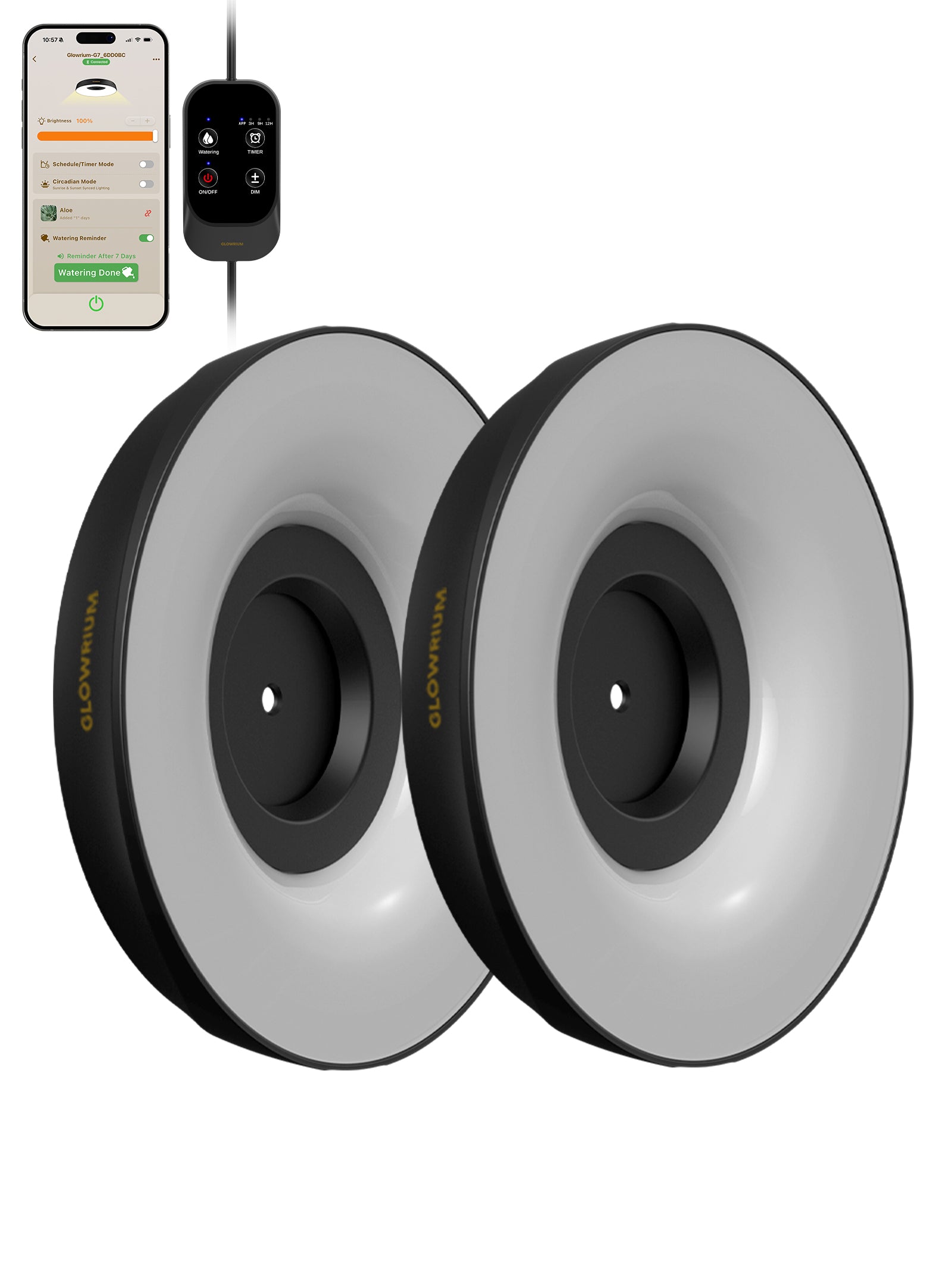 GLOWRIUM LED Grow Light for Indoor Plants – Smart Full Spectrum, Auto Timer, Stepless Dimming, Watering Reminder, Modular Design Plant Assistant-G7