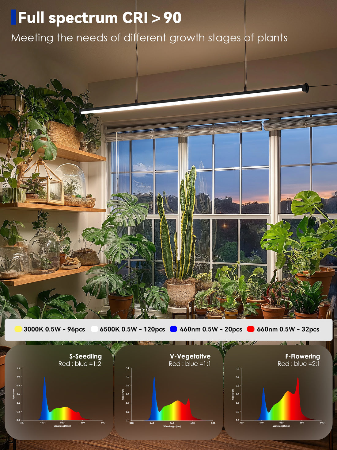 Full Spectrum Plant Grow Lights (60 in)36W Hanging and Standing Auto-Timer Wide Area Coverage in Indoor Plants-G3