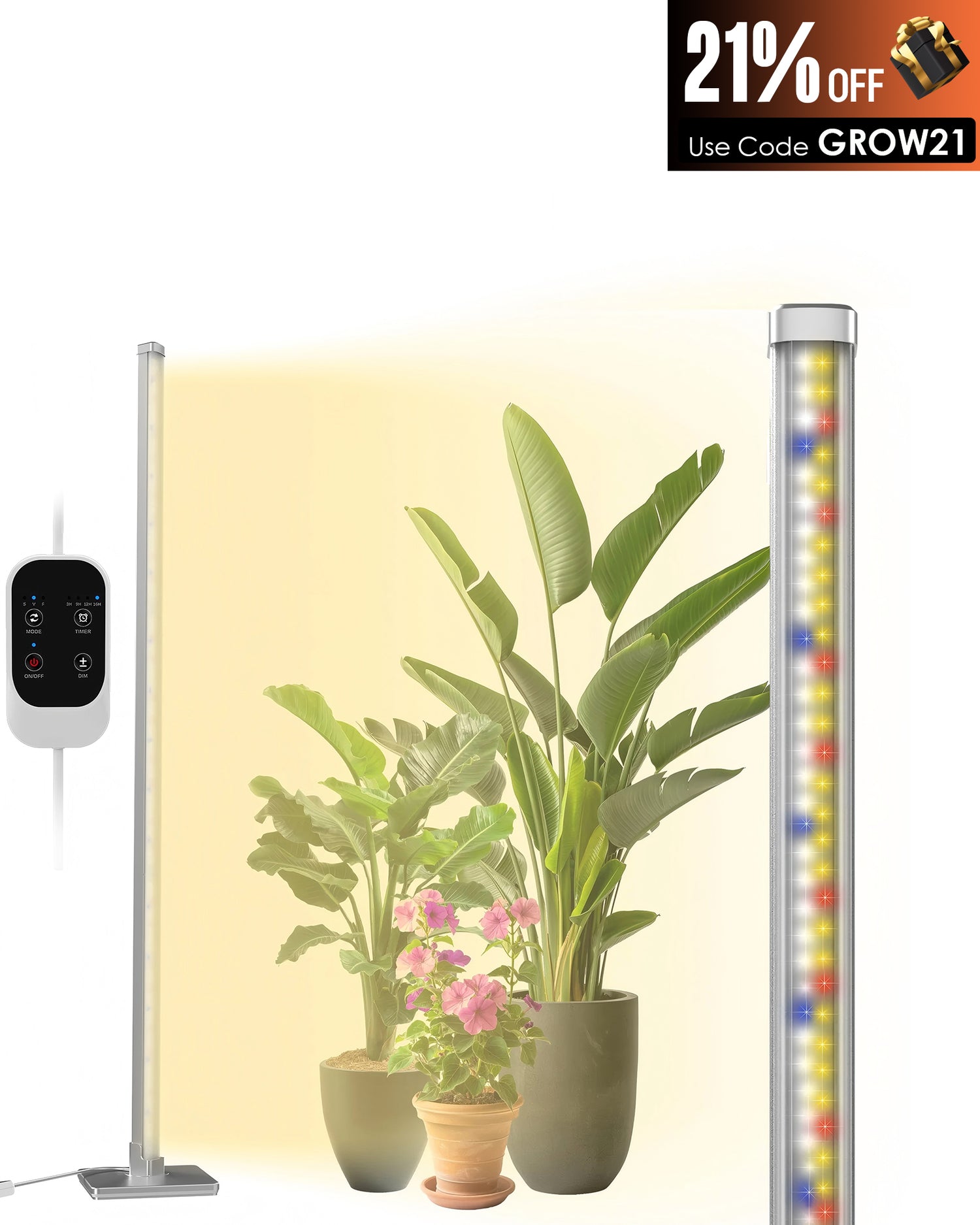 Full Spectrum Plant Grow Lights (60 in)36W Hanging and Standing Auto-Timer Wide Area Coverage in Indoor Plants-G3 Silver