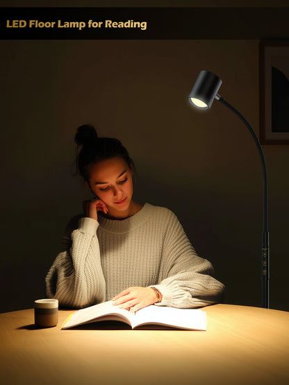 GLOWRIUM 12W LED Smart Reading Floor Lamp H2B – 62" Tall, Dimmable Brightness &amp; Color Temperature, Adjustable Gooseneck Touch Control, Suitable for Living Room, Bedroom, and Home Office