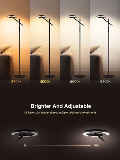 GLOWRIUM-H1B Therapy Floor Lamp UV-Free, Stepless Dimming 12,000 Lux Brightness, Remote Control, Timer