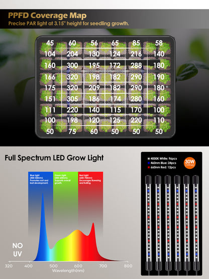 GLOWRIUM Full-Spectrum Seed Starter Kit with Adjustable LED Grow Lights &amp; Humidity Dome | 30W High-Output Seedling Tray for Indoor Germination
