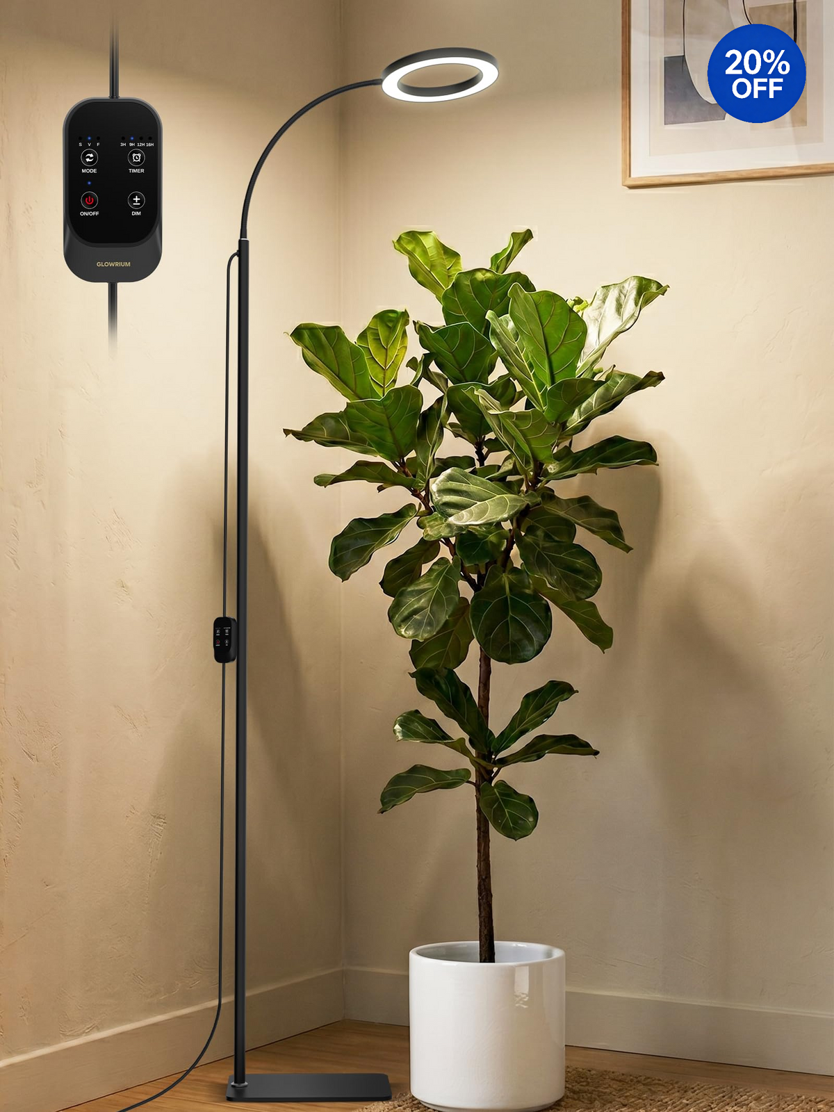 GLOWRIUM® G2 Pro 24W LED Grow Light for Indoor Plants - Full Spectrum, Adjustable Height, Timer, and Plant Assistant