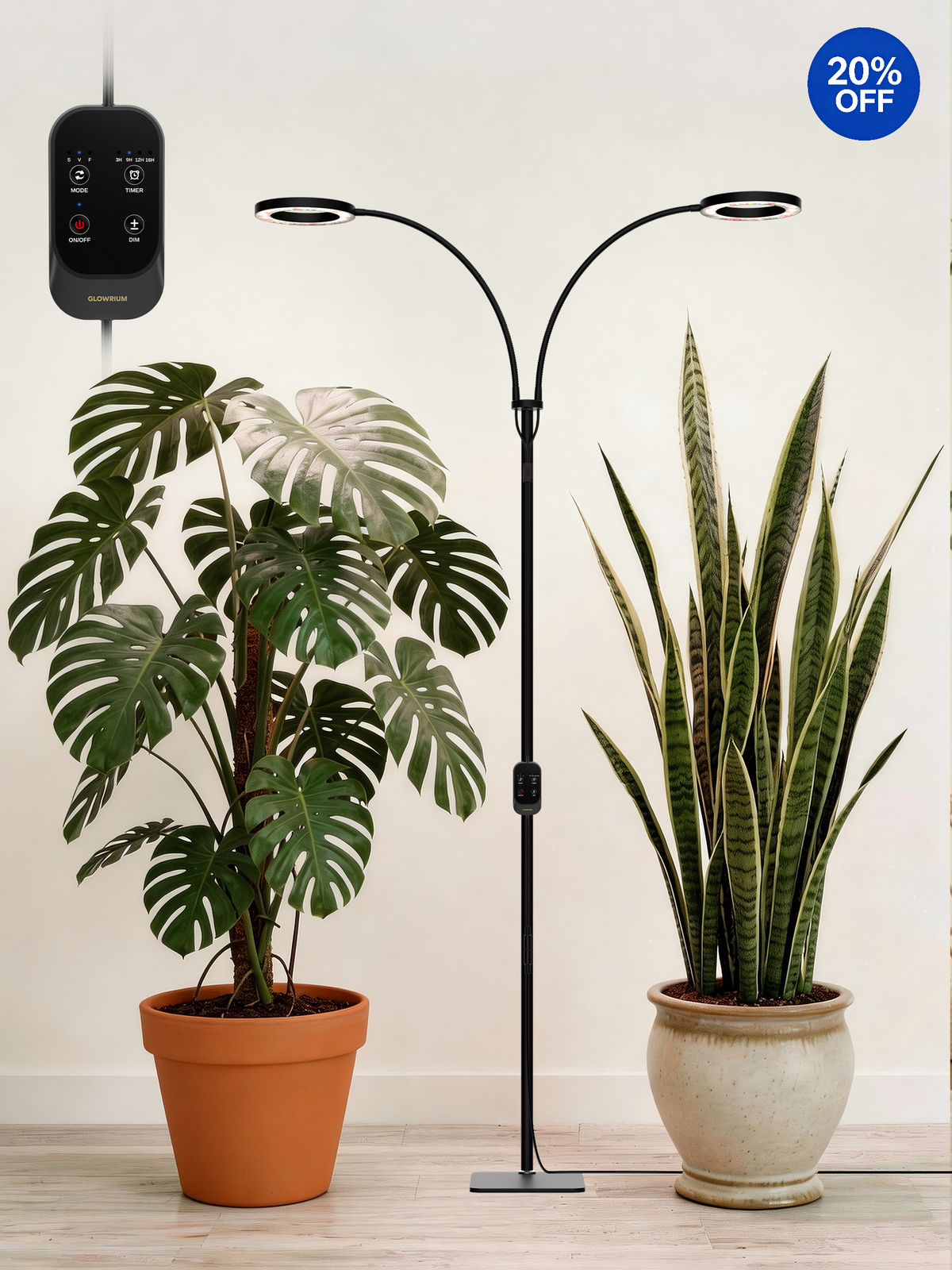 GLOWRIUM® G2 36W Grow Light  Full Spectrum LED Floor Plant Light for Indoor Plants