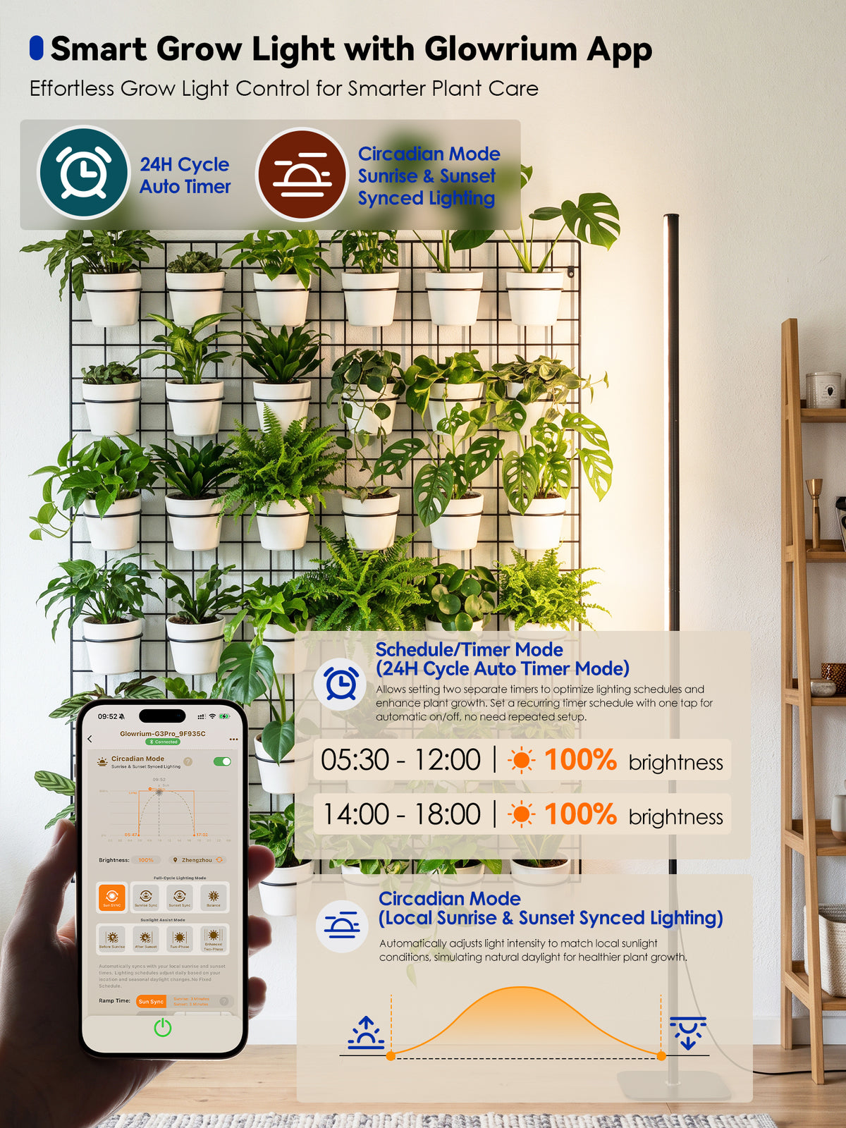 GLOWRIUM® G3 Pro 48W Smart Vertical Grow Light – Full Spectrum, App Control &amp; Adjustable Height