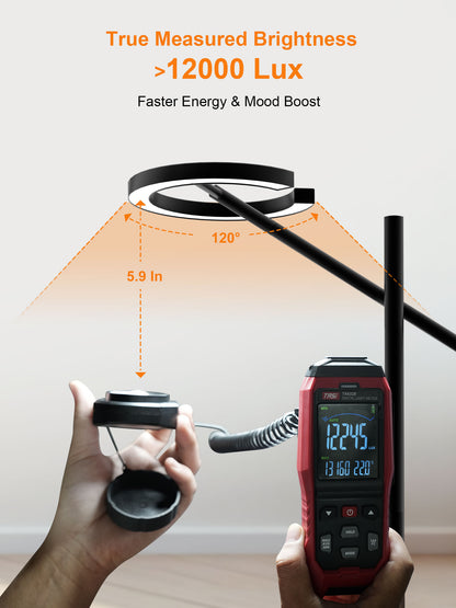 GLOWRIUM-H1B Therapy Floor Lamp UV-Free, Stepless Dimming 12,000 Lux Brightness, Remote Control, Timer