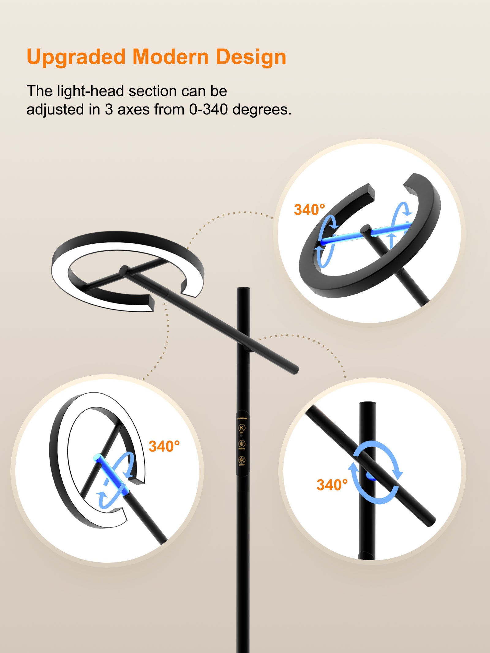 GLOWRIUM-H1B Therapy Floor Lamp UV-Free, Stepless Dimming 12,000 Lux Brightness, Remote Control, Timer