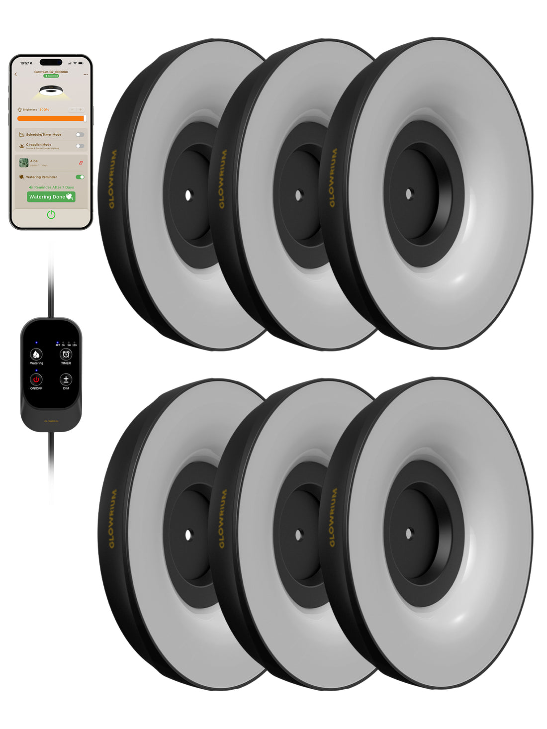 GLOWRIUM LED Grow Light for Indoor Plants – Smart Full Spectrum, Auto Timer, Stepless Dimming, Watering Reminder, Modular Design Plant Assistant-G7