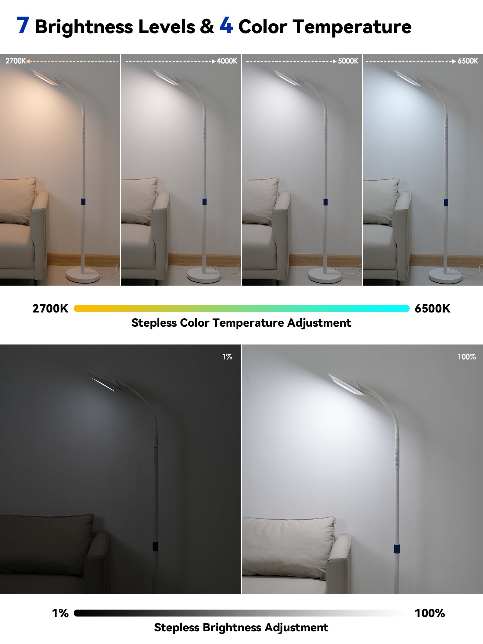 GLOWRIUM® H6 Light Therapy Floor Lamp - 48,000 Lux UV-Free Full Spectrum Sunlight Lamp with Remote &amp; Touch Control