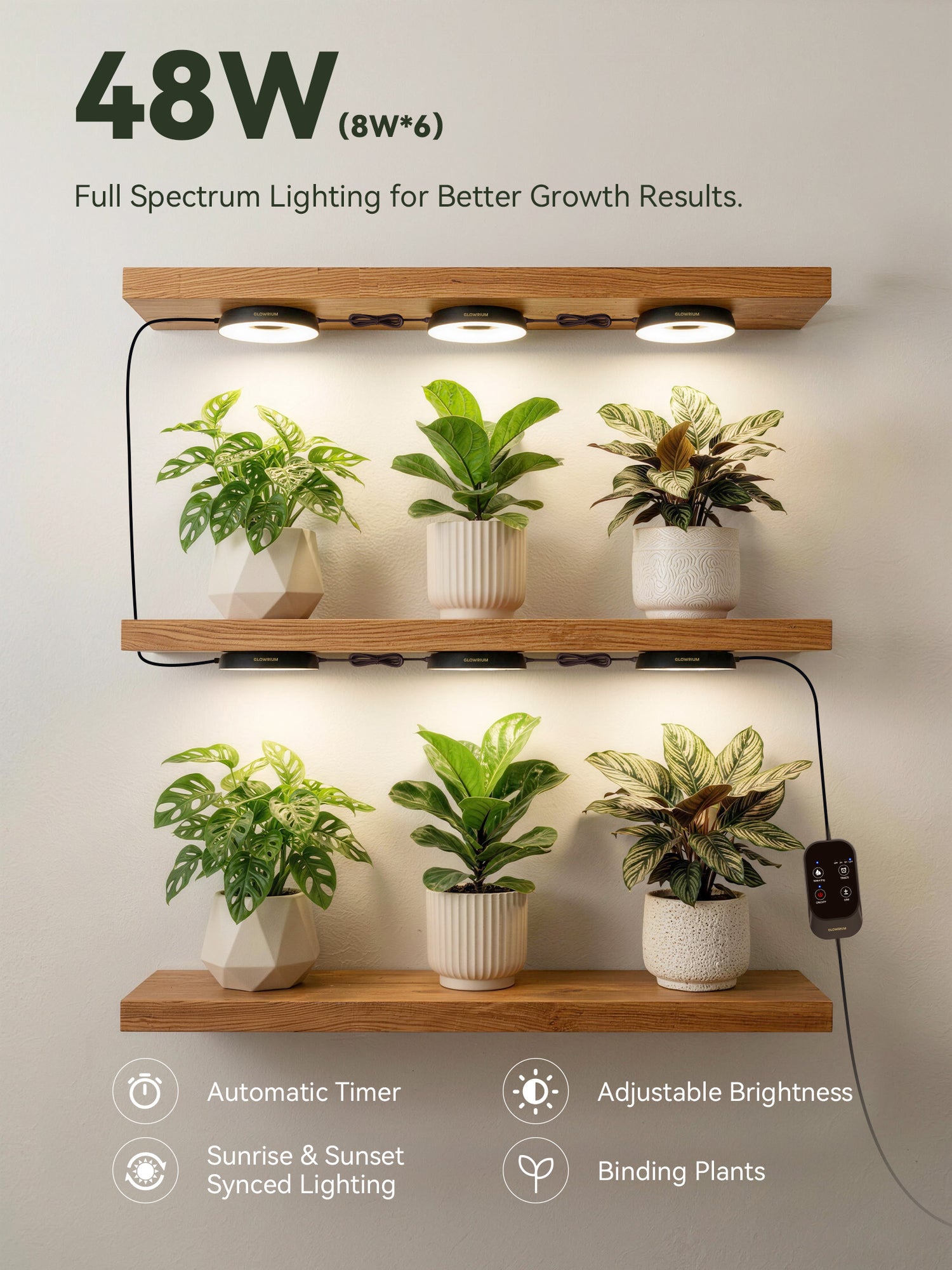 GLOWRIUM G7 | 48W (6-Pack) Smart Full Spectrum LED Puck Grow Light