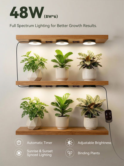 GLOWRIUM G7 | 48W (6-Pack) Smart Full Spectrum LED Puck Grow Light