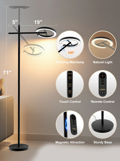 GLOWRIUM-H1B Therapy Floor Lamp UV-Free, Stepless Dimming 12,000 Lux Brightness, Remote Control, Timer