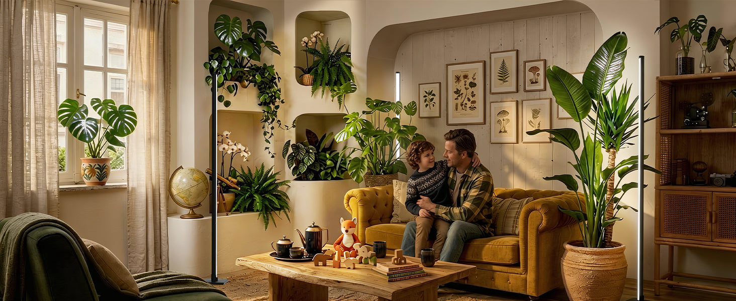 in a living room illuminated by Glowrium G3 LED floor grow lights