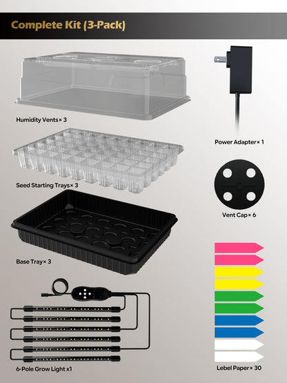 GLOWRIUM Full-Spectrum Seed Starter Kit with Adjustable LED Grow Lights &amp; Humidity Dome | 30W High-Output Seedling Tray for Indoor Germination