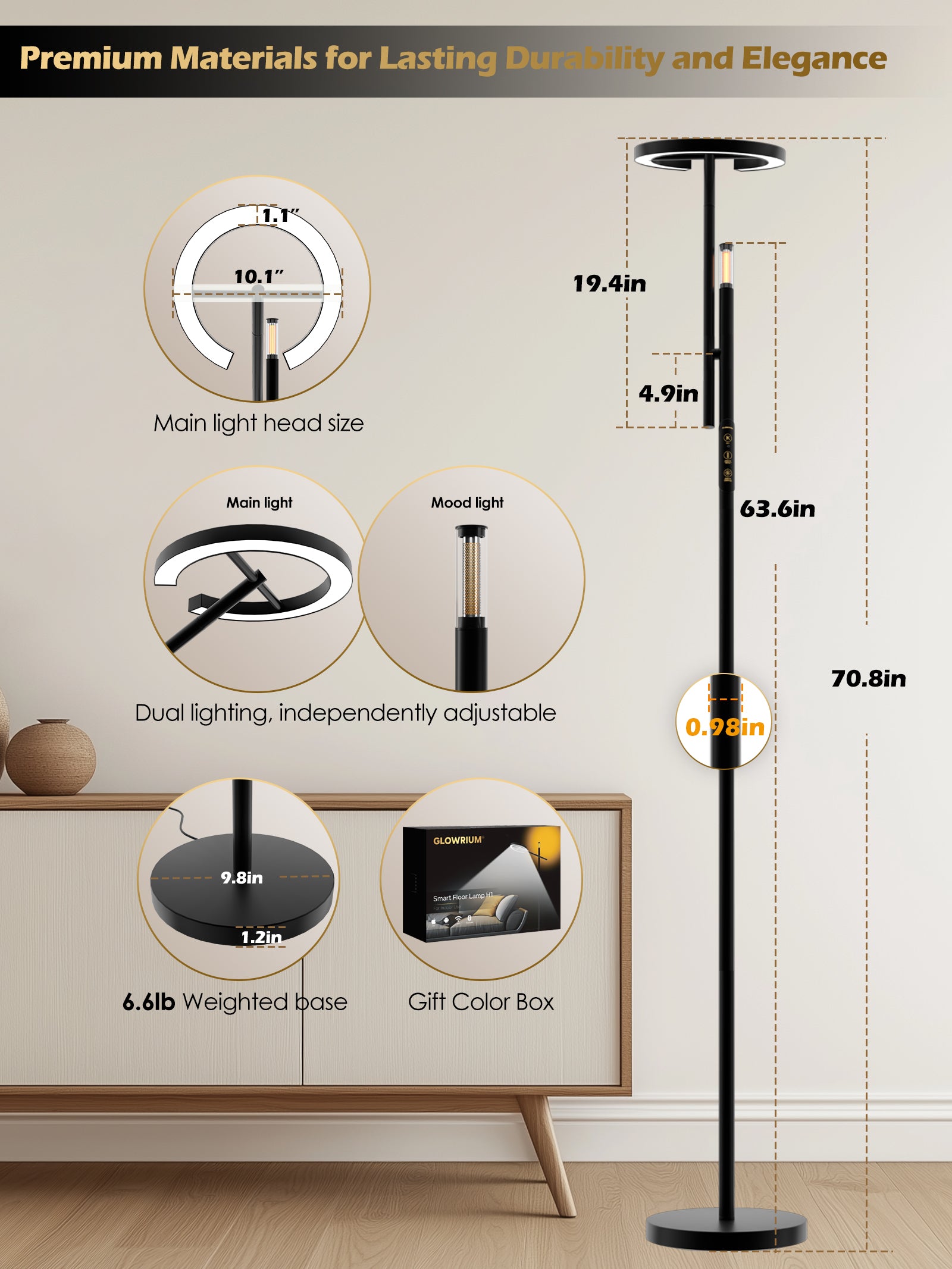 GLOWRIUM® H1 Smart Home Floor Lamp with APP Control & Stepless