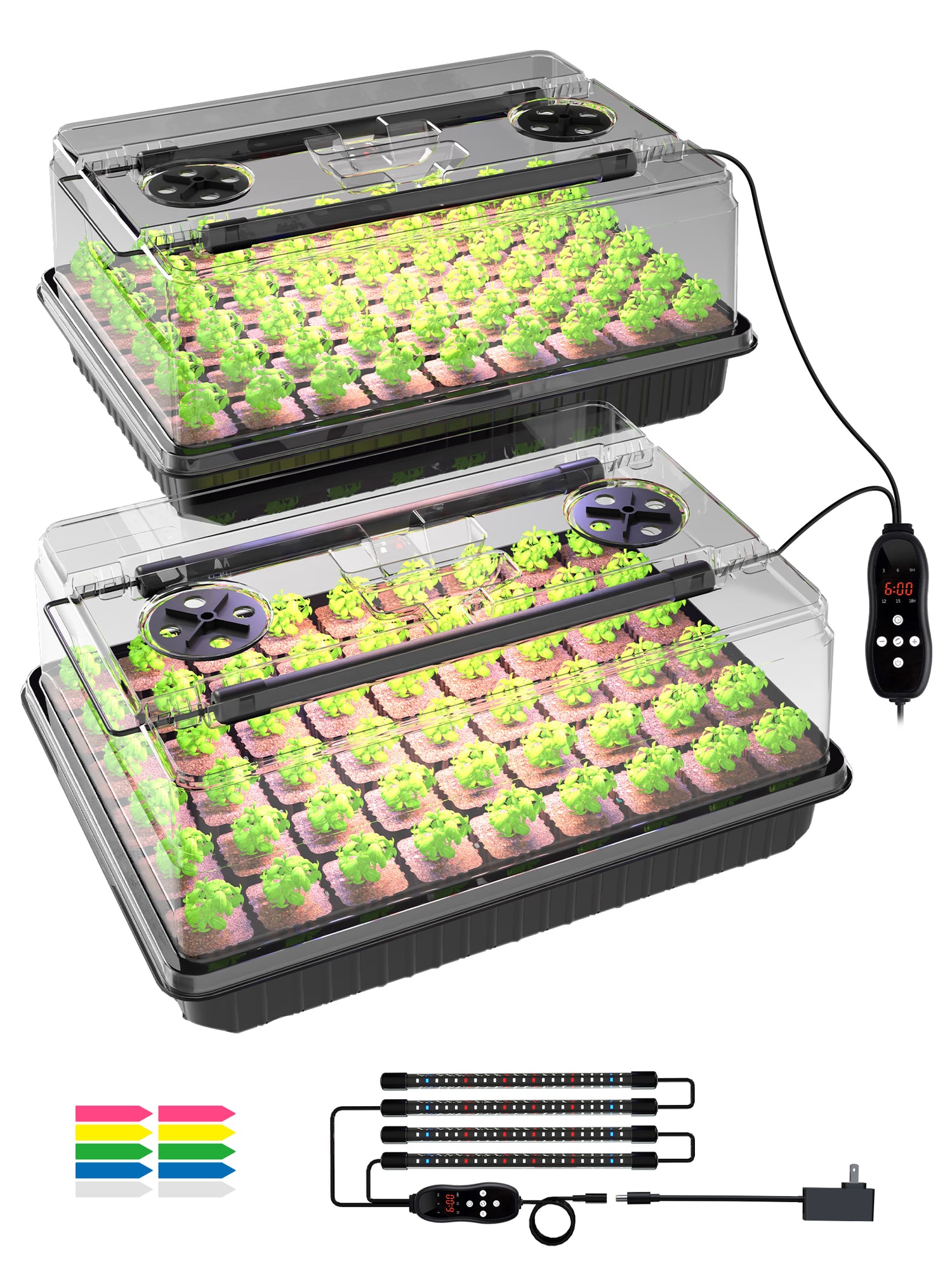 GLOWRIUM Full-Spectrum Seed Starter Kit with Adjustable LED Grow Lights &amp; Humidity Dome | 30W High-Output Seedling Tray for Indoor Germination-G9