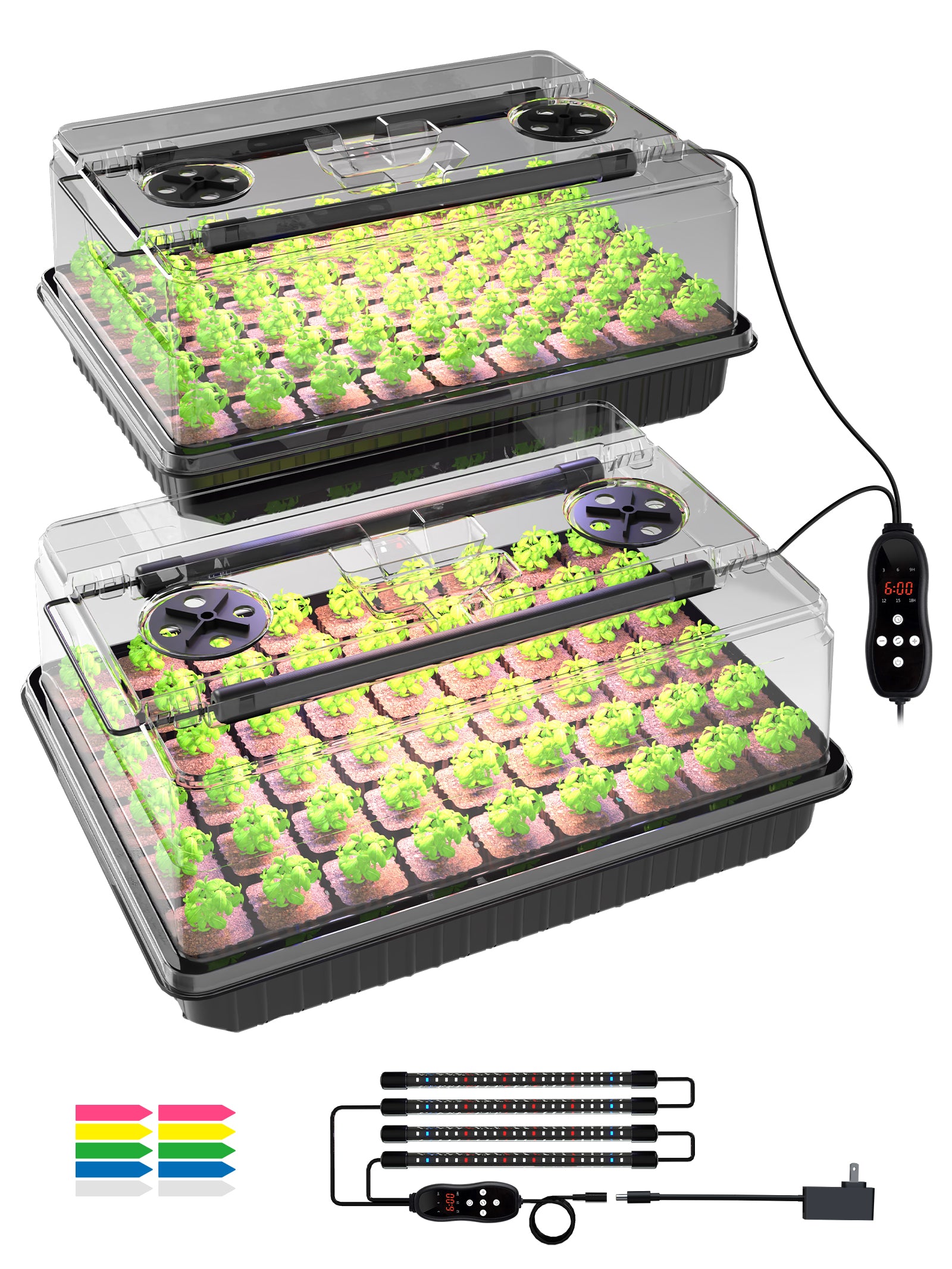 GLOWRIUM Full-Spectrum Seed Starter Kit with Adjustable LED Grow Lights &amp; Humidity Dome | 30W High-Output Seedling Tray for Indoor Germination-G9