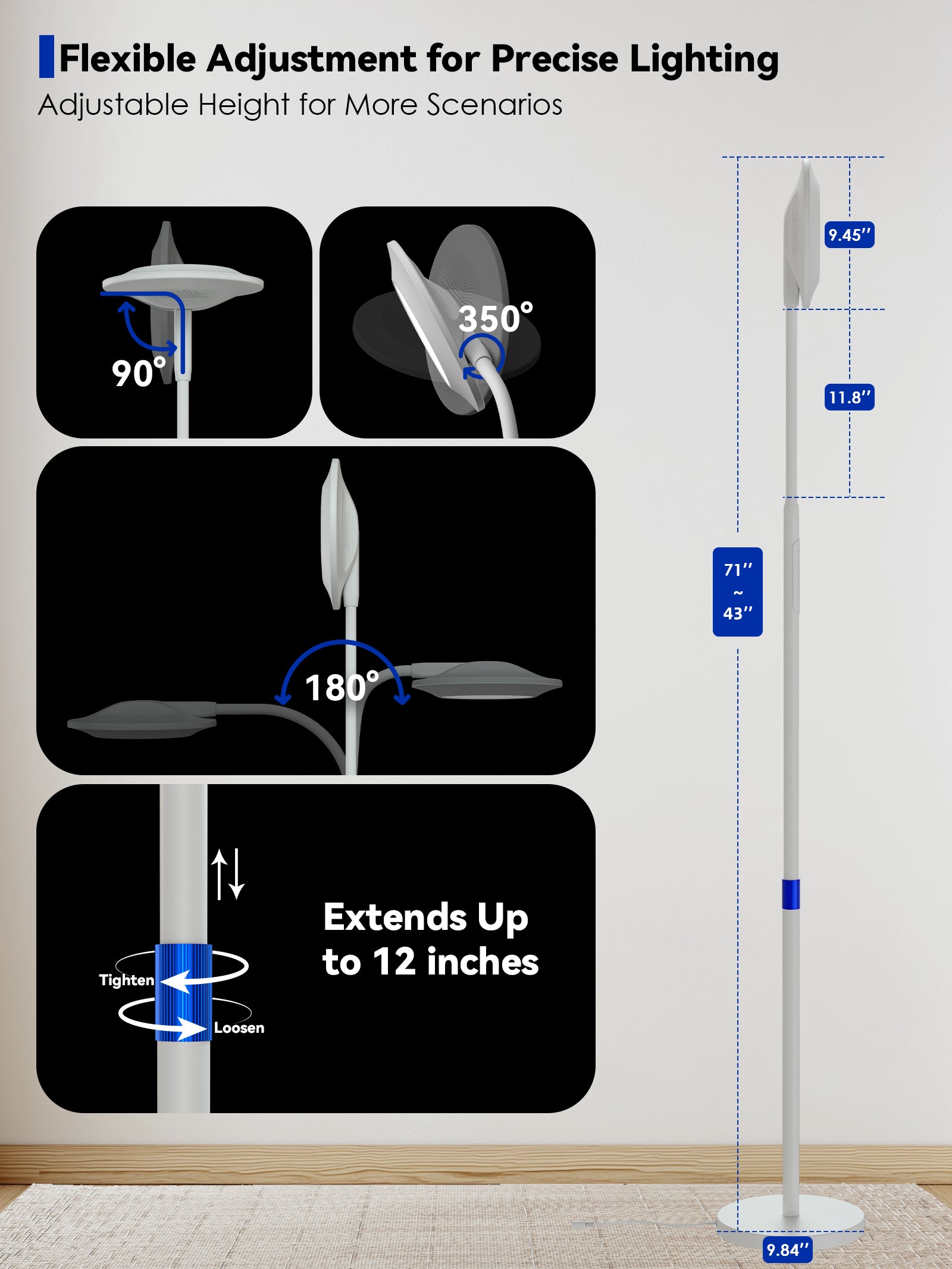 GLOWRIUM® H6 Light Therapy Floor Lamp - 48,000 Lux UV-Free Full Spectrum Sunlight Lamp with Remote &amp; Touch Control