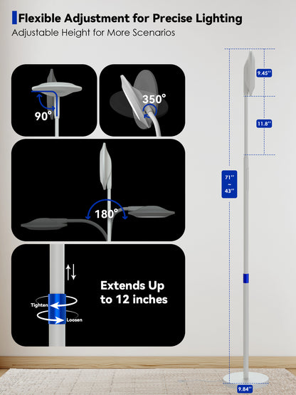 GLOWRIUM® H6 Light Therapy Floor Lamp - 48,000 Lux UV-Free Full Spectrum Sunlight Lamp with Remote &amp; Touch Control