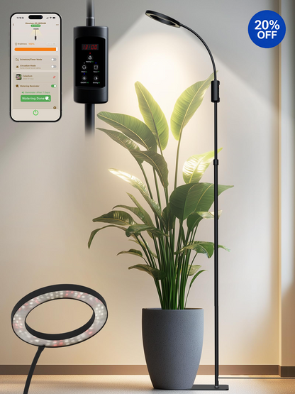 GLOWRIUM® G5 48W Smart Grow Light for Large Indoor Plants - Dual Head Full Spectrum, Adjustable Height, Stepless Dimming, Auto-Timer