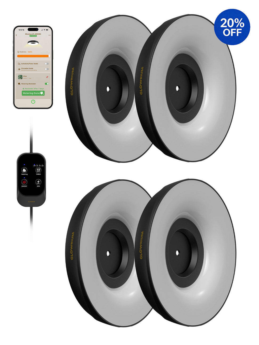GLOWRIUM® G7 Smart LED Pflanzenlampe für Zimmerpflanzen – Vollspektrum, Auto-Timer, Stufenloses Dimmen, Gieß-Erinnerung, Modulares Design, Pflanzen-Assistent