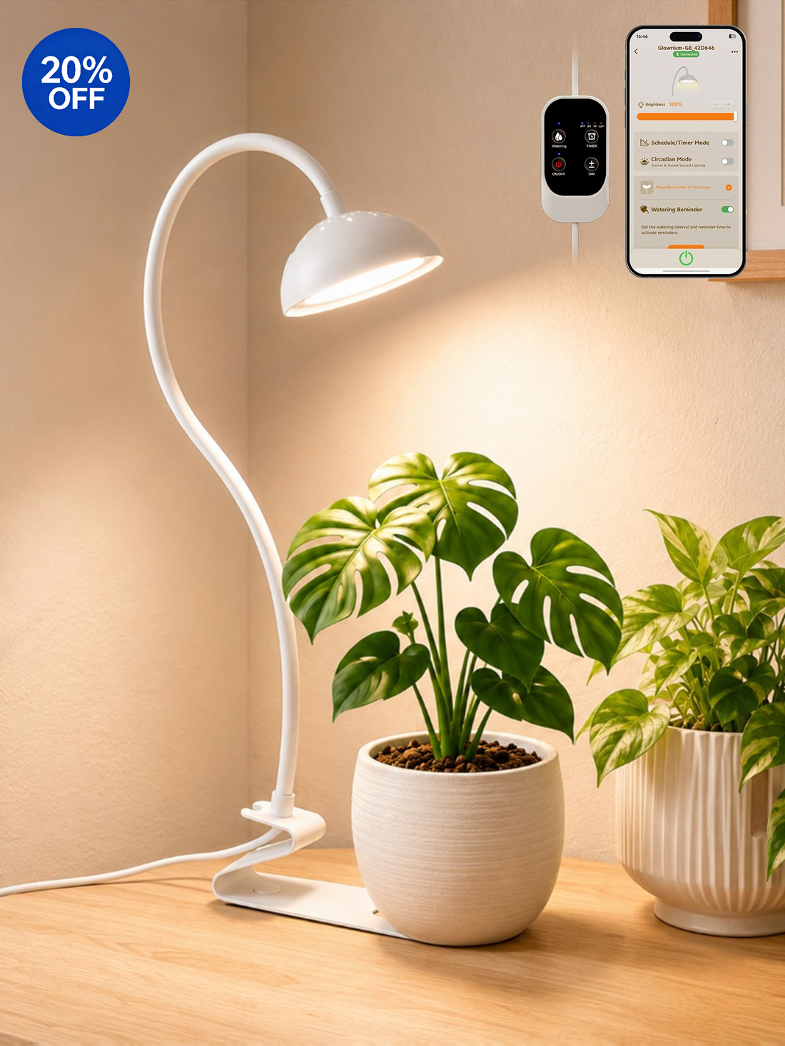 GLOWRIUM® G8 10W Smarte LED Pflanzenlampe - Vollspektrum-Pflanzenlicht für kleine Zimmerpflanzen
