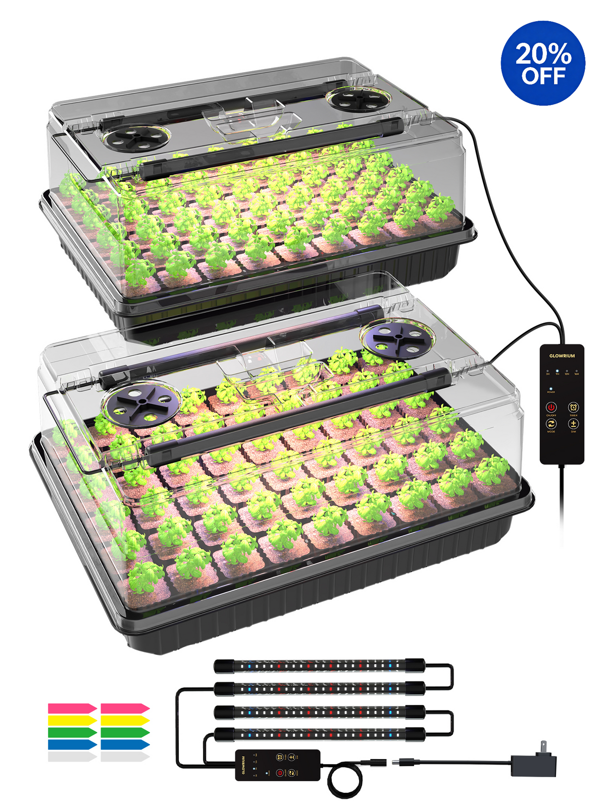GLOWRIUM® G9 Seed Starter Kit with Full Spectrum Adjustable LED Grow Lights &amp; Humidity Dome | 30W High-Output Seedling Tray for Indoor Germination