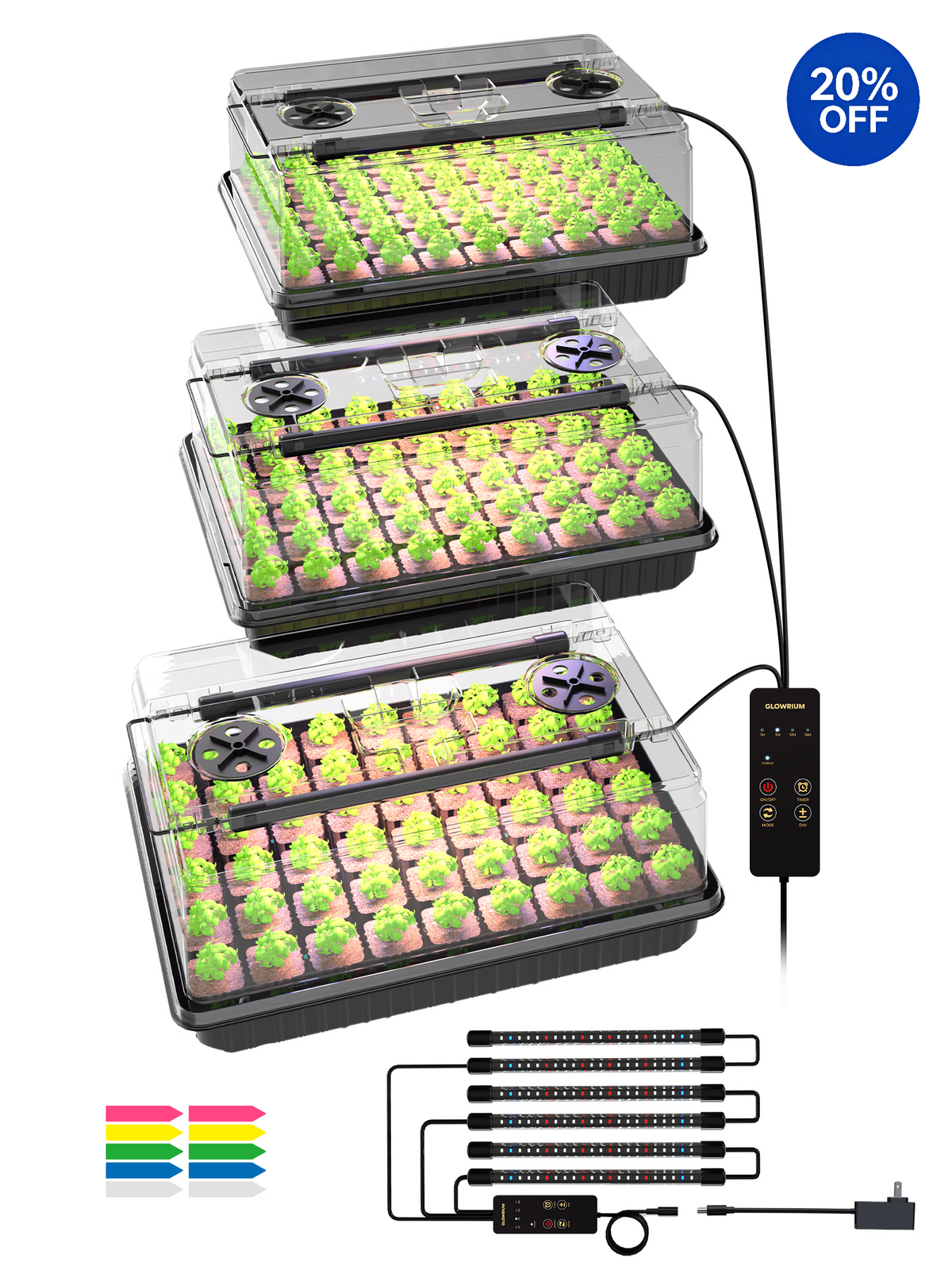 GLOWRIUM® G9 Seed Starter Kit with Full Spectrum Adjustable LED Grow Lights &amp; Humidity Dome | 30W High-Output Seedling Tray for Indoor Germination