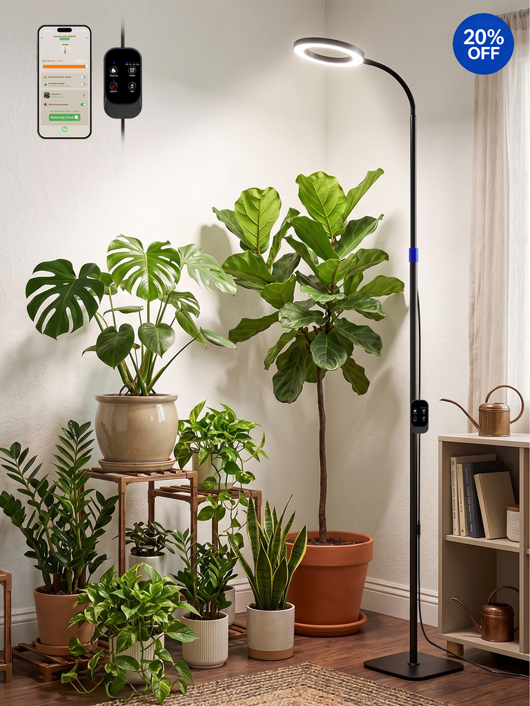 GLOWRIUM® G10 Smart Full Spectrum Floor Grow Light with APP Control, Auto Timer, Telescopic Adjustment for Large Tall Indoor Plants