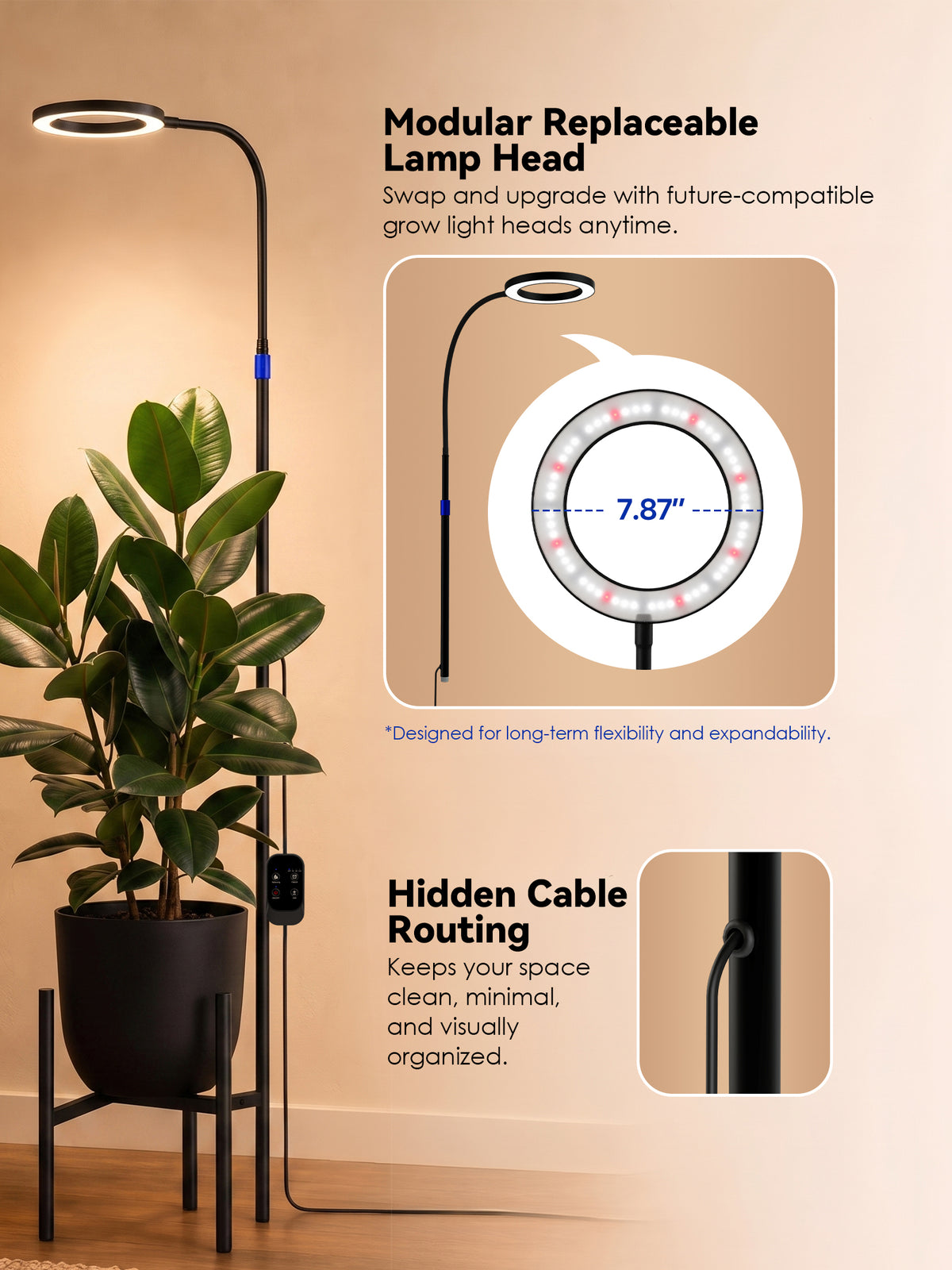 GLOWRIUM® G11 Plant Stand with Grow Light, 24W Full Spectrum Indoor Plant Light, Adjustable Height Metal Plant Shelf, Dimmable Floor Growing Lamp with App &amp; Timer Control for Home Decor