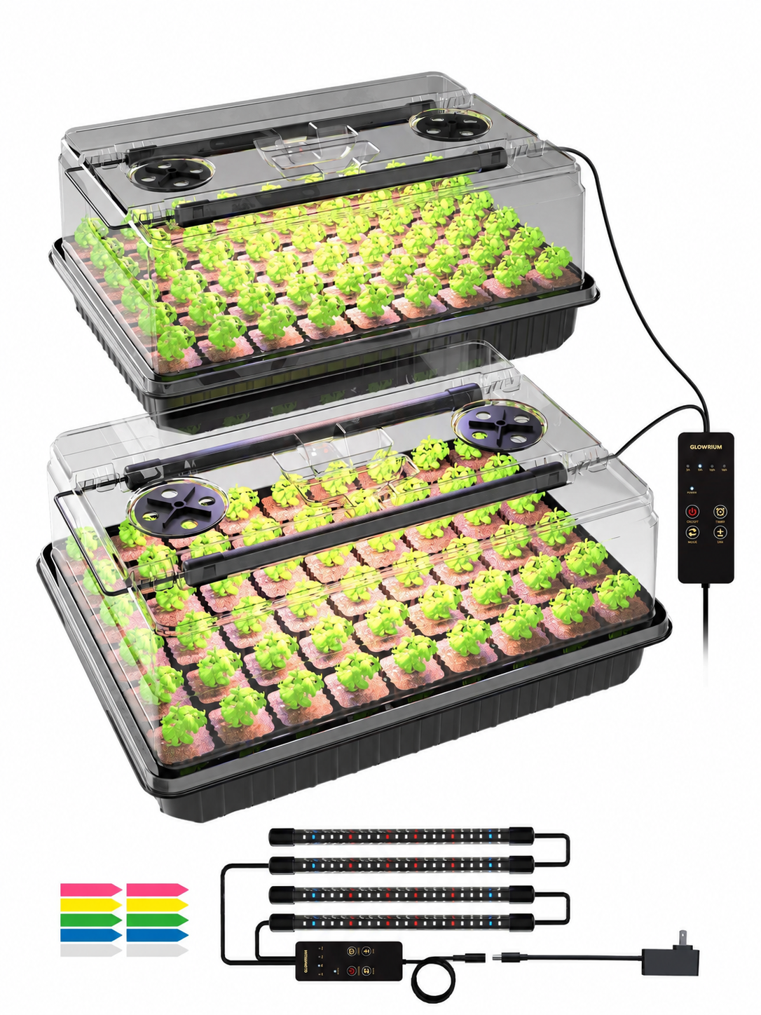 GLOWRIUM® G9 Seed Starter Kit with Full Spectrum Adjustable LED Grow Lights &amp; Humidity Dome | 30W High-Output Seedling Tray for Indoor Germination