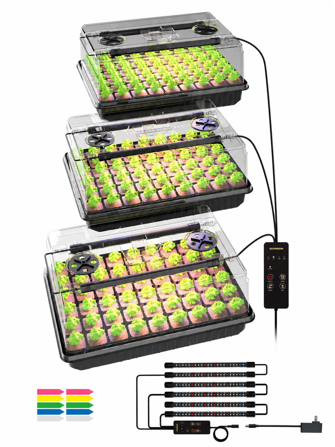 GLOWRIUM® G9 Seed Starter Kit with Full Spectrum Adjustable LED Grow Lights &amp; Humidity Dome | 30W High-Output Seedling Tray for Indoor Germination
