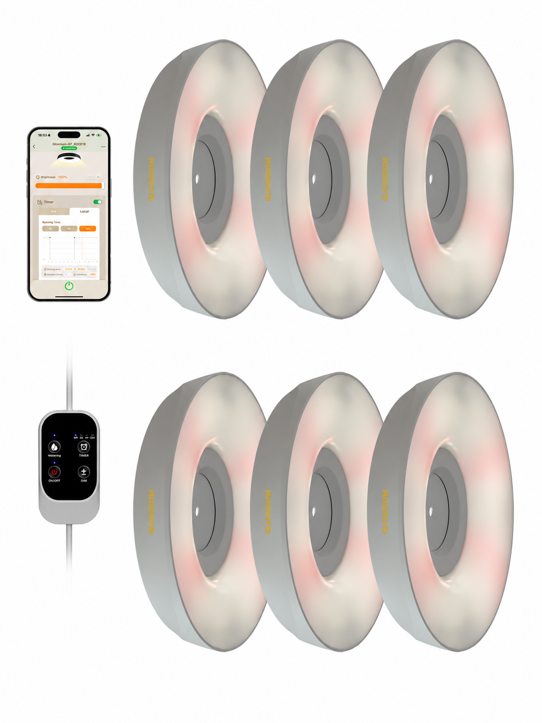 GLOWRIUM® G7 Smart LED Grow Light for Indoor Plants - Full Spectrum, Auto Timer, Stepless Dimming, Watering Reminder, Modular Design, Plant Assistant