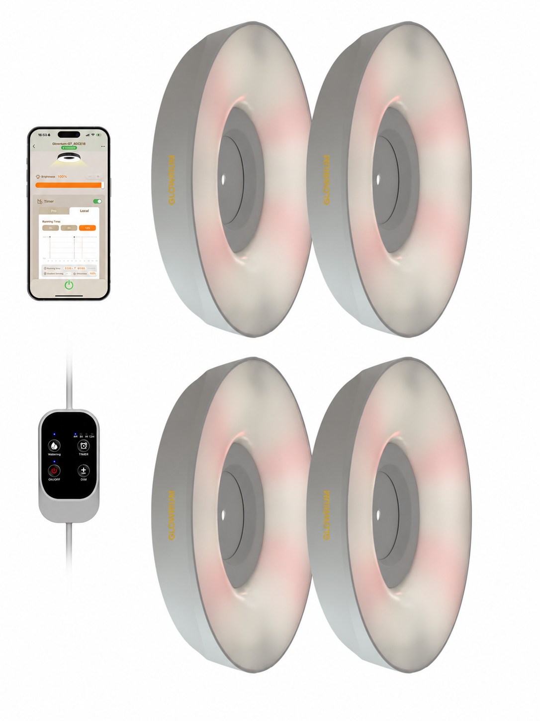 GLOWRIUM® G7 Smart LED Pflanzenlampe für Zimmerpflanzen – Vollspektrum, Auto-Timer, Stufenloses Dimmen, Gieß-Erinnerung, Modulares Design, Pflanzen-Assistent