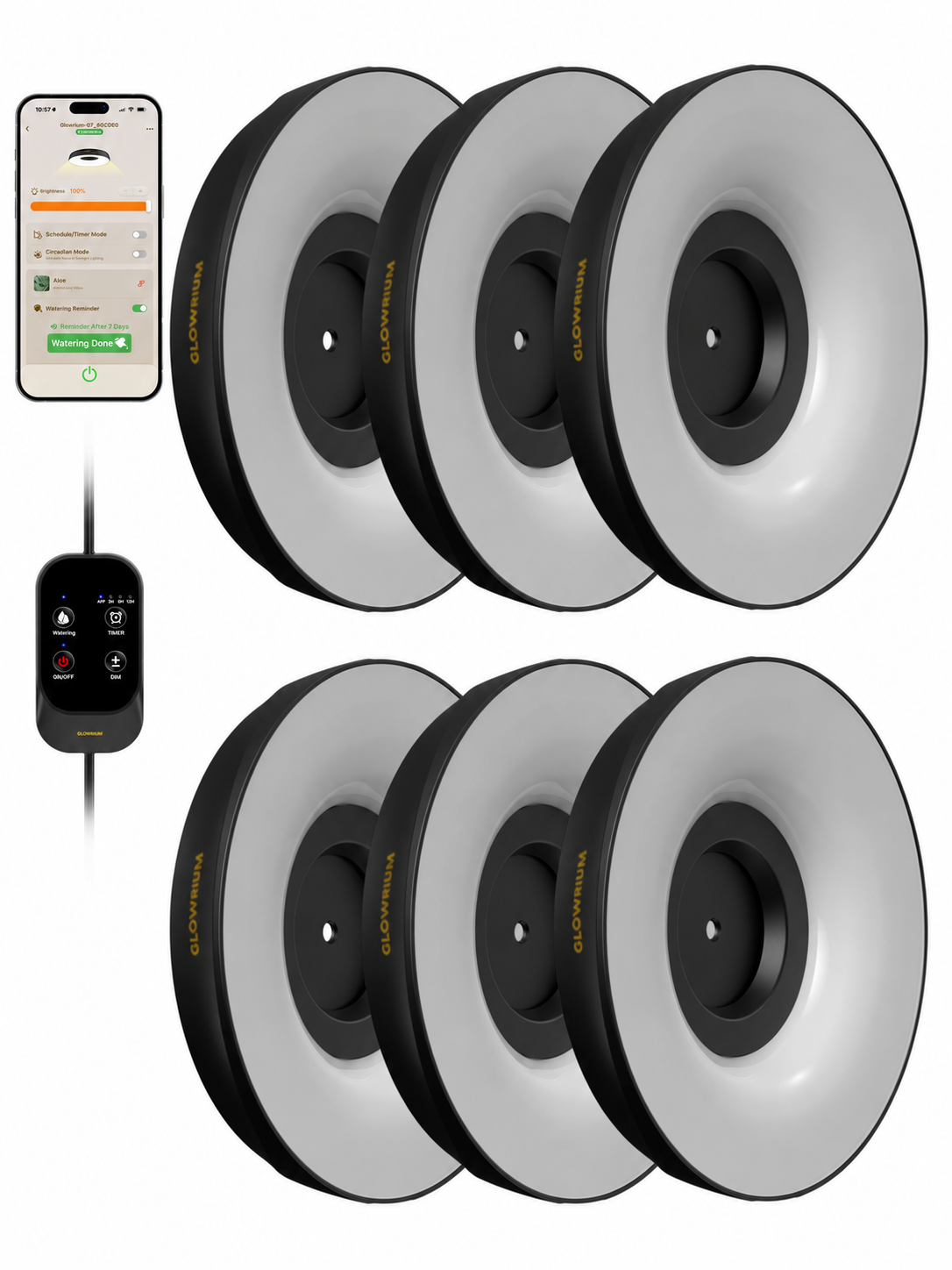 GLOWRIUM® G7 Smart LED Pflanzenlampe für Zimmerpflanzen – Vollspektrum, Auto-Timer, Stufenloses Dimmen, Gieß-Erinnerung, Modulares Design, Pflanzen-Assistent