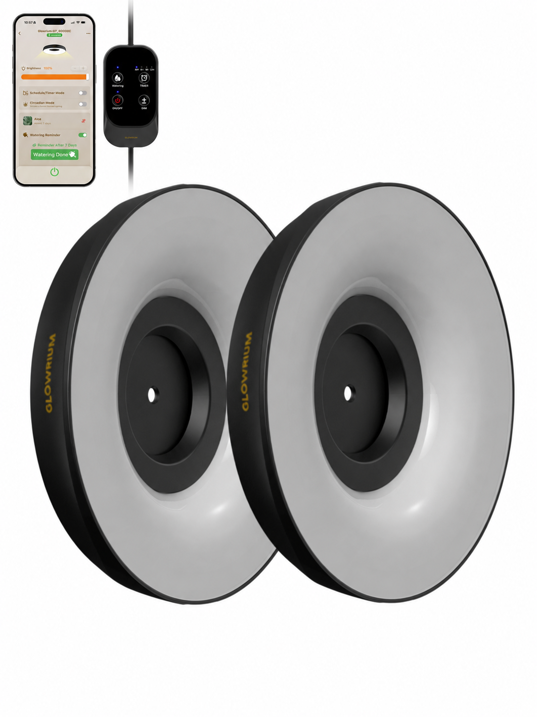 GLOWRIUM® G7 Smart LED Pflanzenlampe für Zimmerpflanzen – Vollspektrum, Auto-Timer, Stufenloses Dimmen, Gieß-Erinnerung, Modulares Design, Pflanzen-Assistent