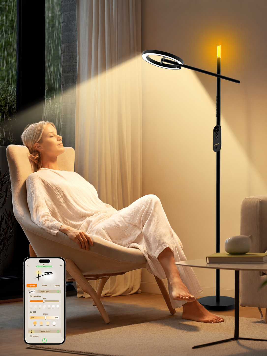 GLOWRIUM® H1 Smart Light Therapy Lamp - UV-Free, Stepless Dimming, Circadian Rhythm Support, Smart Control