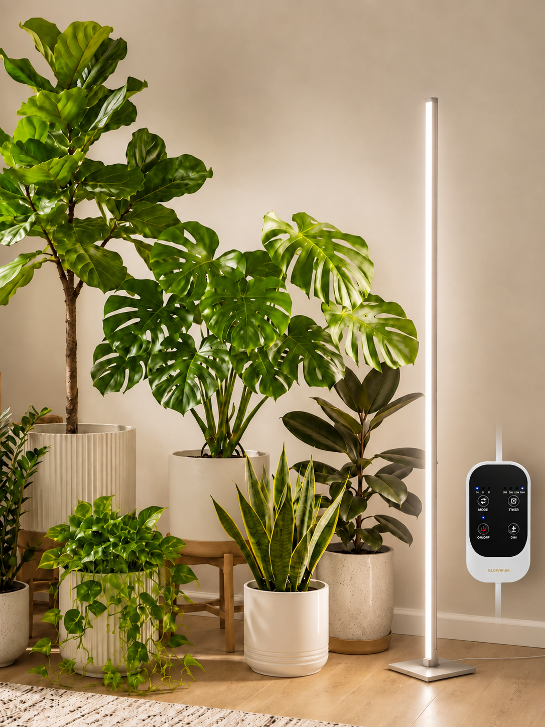 GLOWRIUM® G3 Silver 36W (60 in) Grow Lights - Full Spectrum, Hanging and Standing, Auto Timer, Wide Area Coverage for Indoor Plants
