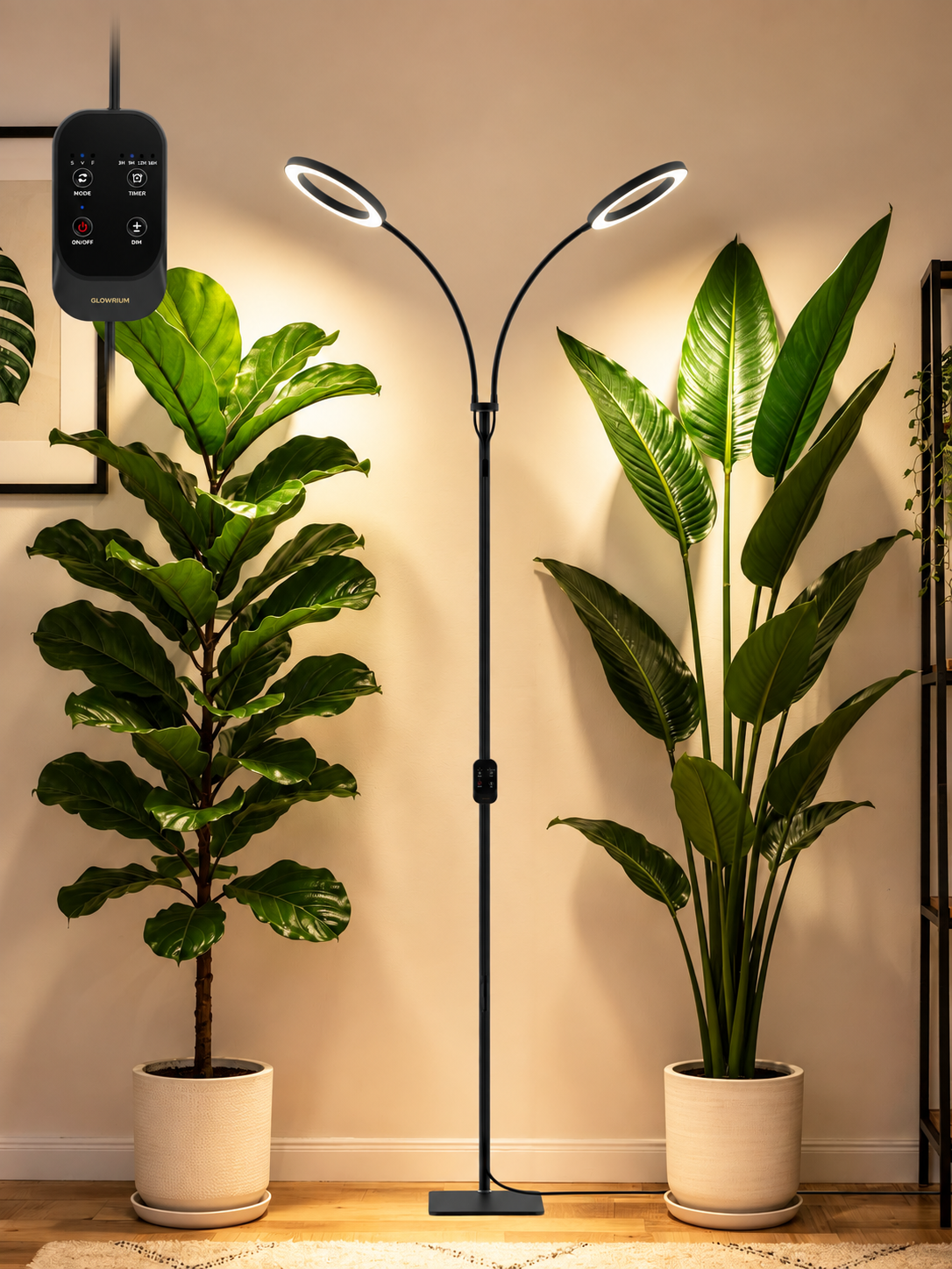 GLOWRIUM® G2 Pro 48W Full Spectrum Grow Light - Indoor LED Plant Light with Timer, Height Adjustment, Stepless Dimming