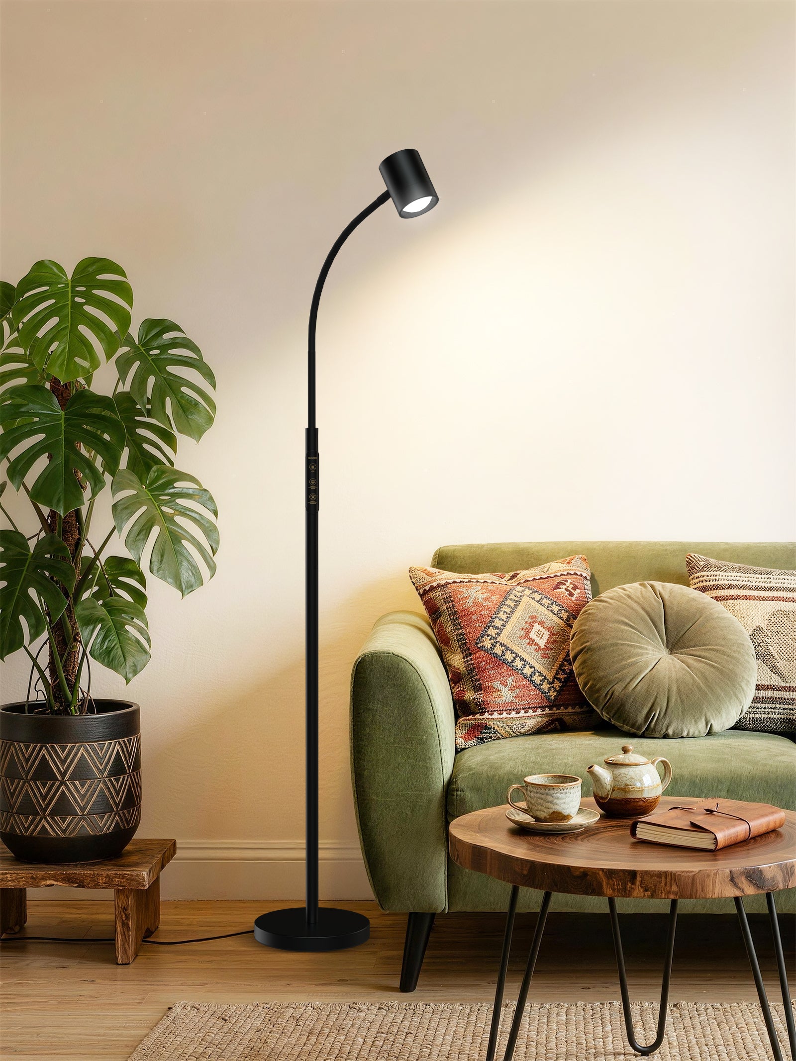 GLOWRIUM 12W LED Reading Floor Lamp H2B – 62" Tall, Dimmable Brightness &amp; Color Temperature, Adjustable Gooseneck Touch Control, Suitable for Living Room, Bedroom, and Home Office