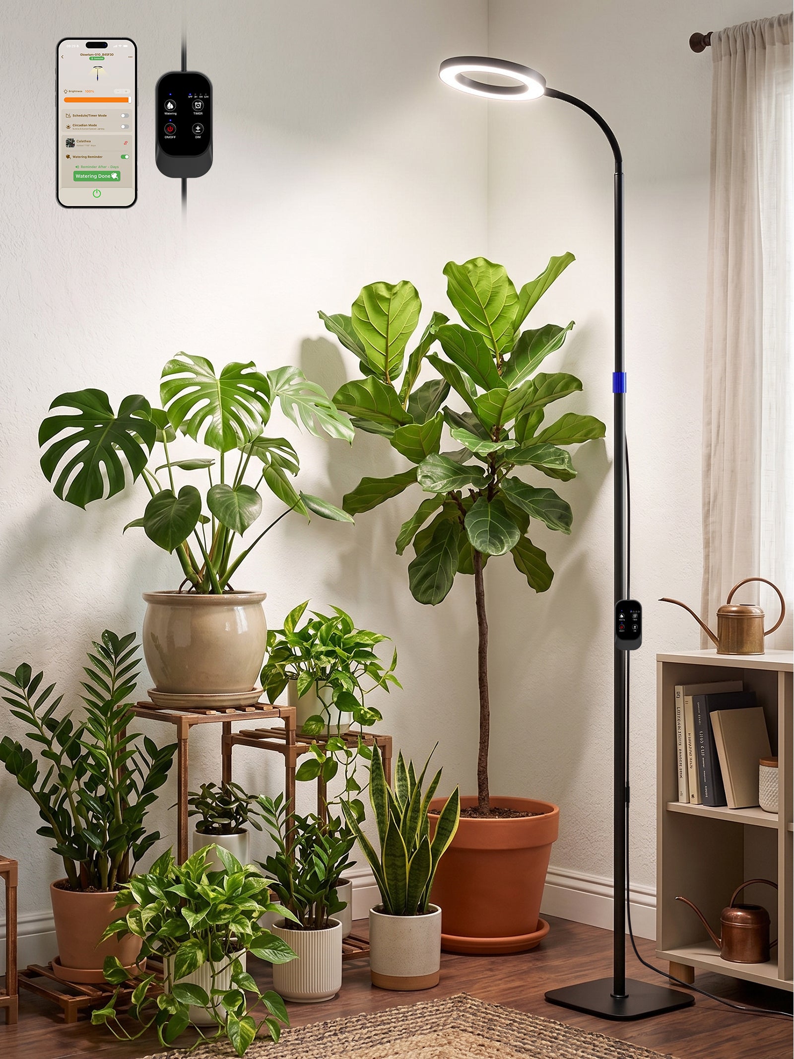 GLOWRIUM Smart Grow Light for Indoor Plants, Full Spectrum Floor Plant Light with APP Control, Auto Timer &amp; Adjustable Height for Large Tall Plants-G10