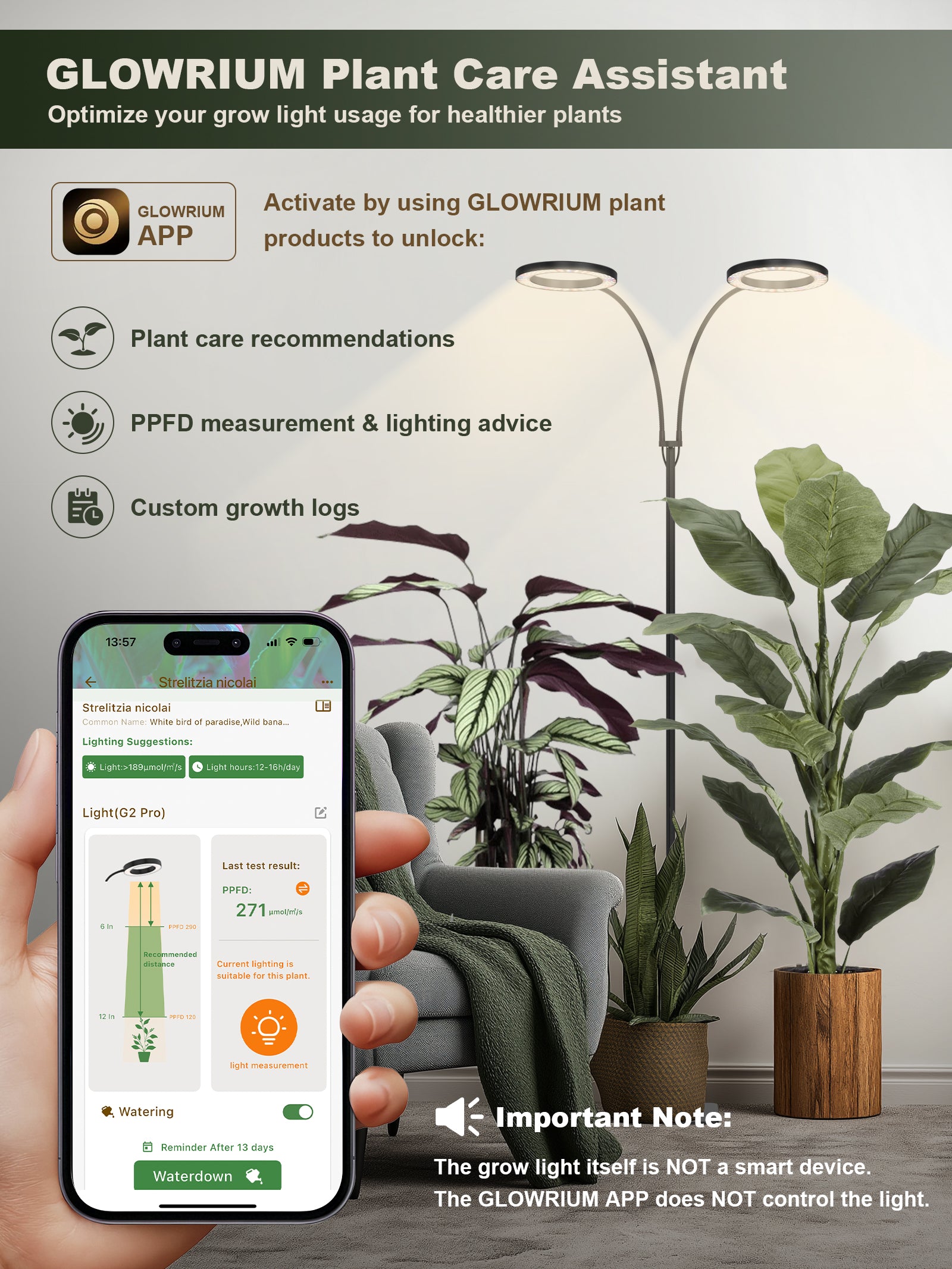 GLOWRIUM G2 Pro | 48W (70.9") Full Spectrum LED Floor Grow Light