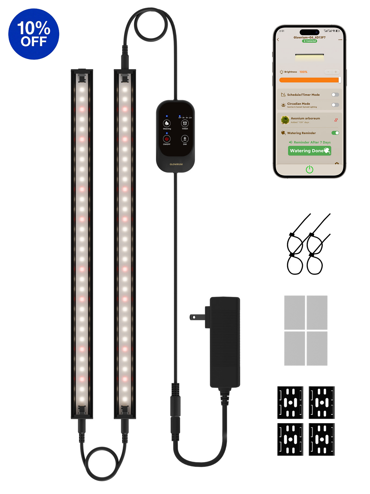 GLOWRIUM G6 2 Pack 16W Black smart LED grow light strip for small plant shelves