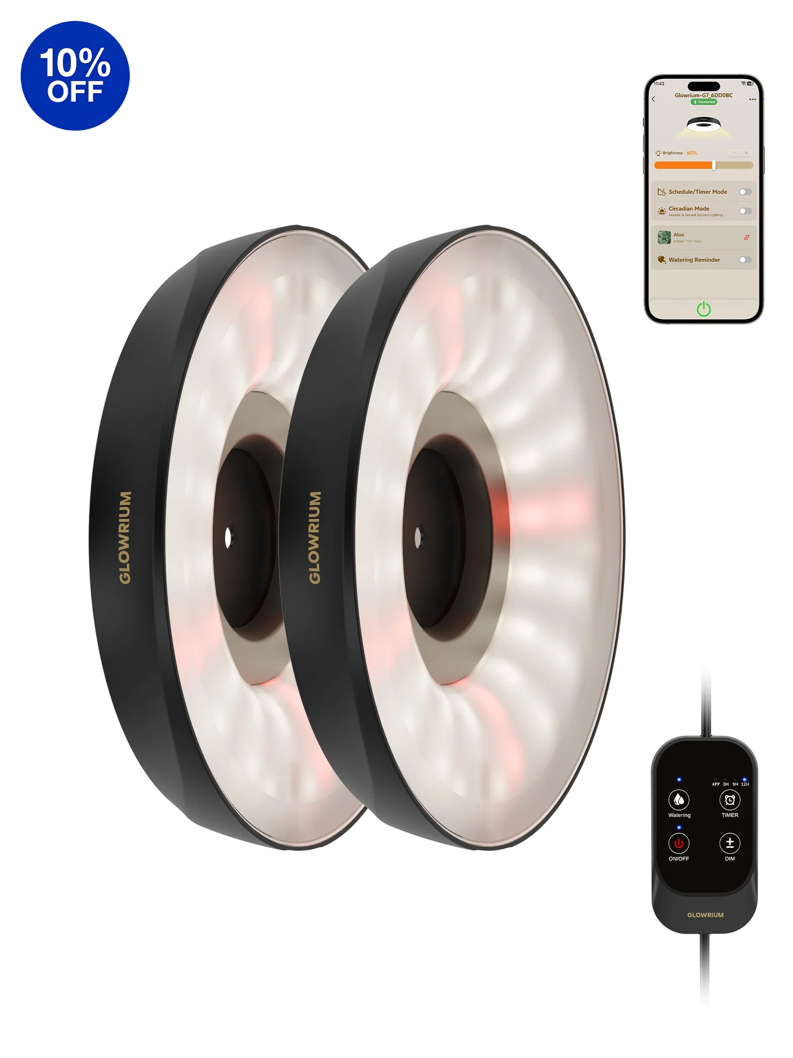 GLOWRIUM G7 | 48W (6-Pack) Smart Full Spectrum LED Puck Grow Light