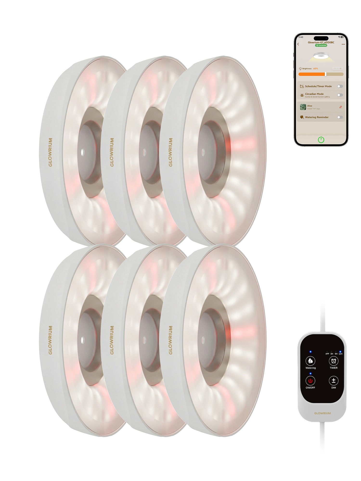 GLOWRIUM LED Grow Light for Indoor Plants – Smart Full Spectrum, Auto Timer, Stepless Dimming, Watering Reminder, Modular Design Plant Assistant-G7